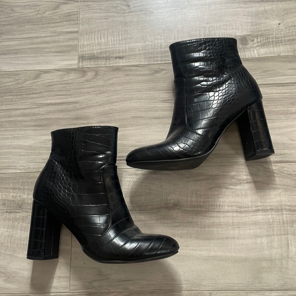 Black faux leather boots